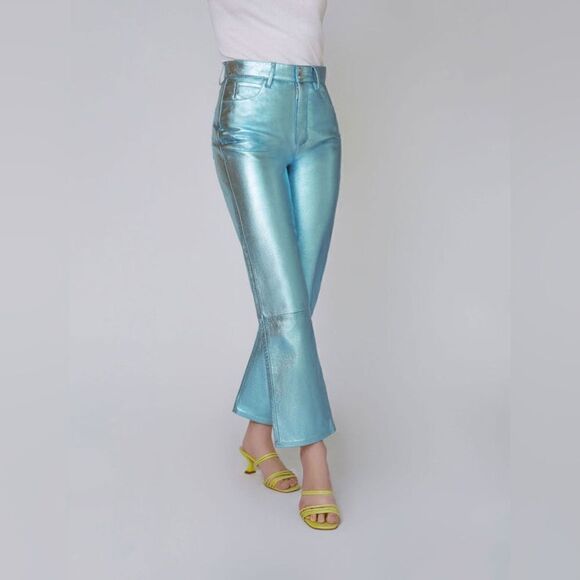 The Mighty Company The Queensway Lamb Leather Silver Pants Straight Leg Size 12 - Picture 8 of 13